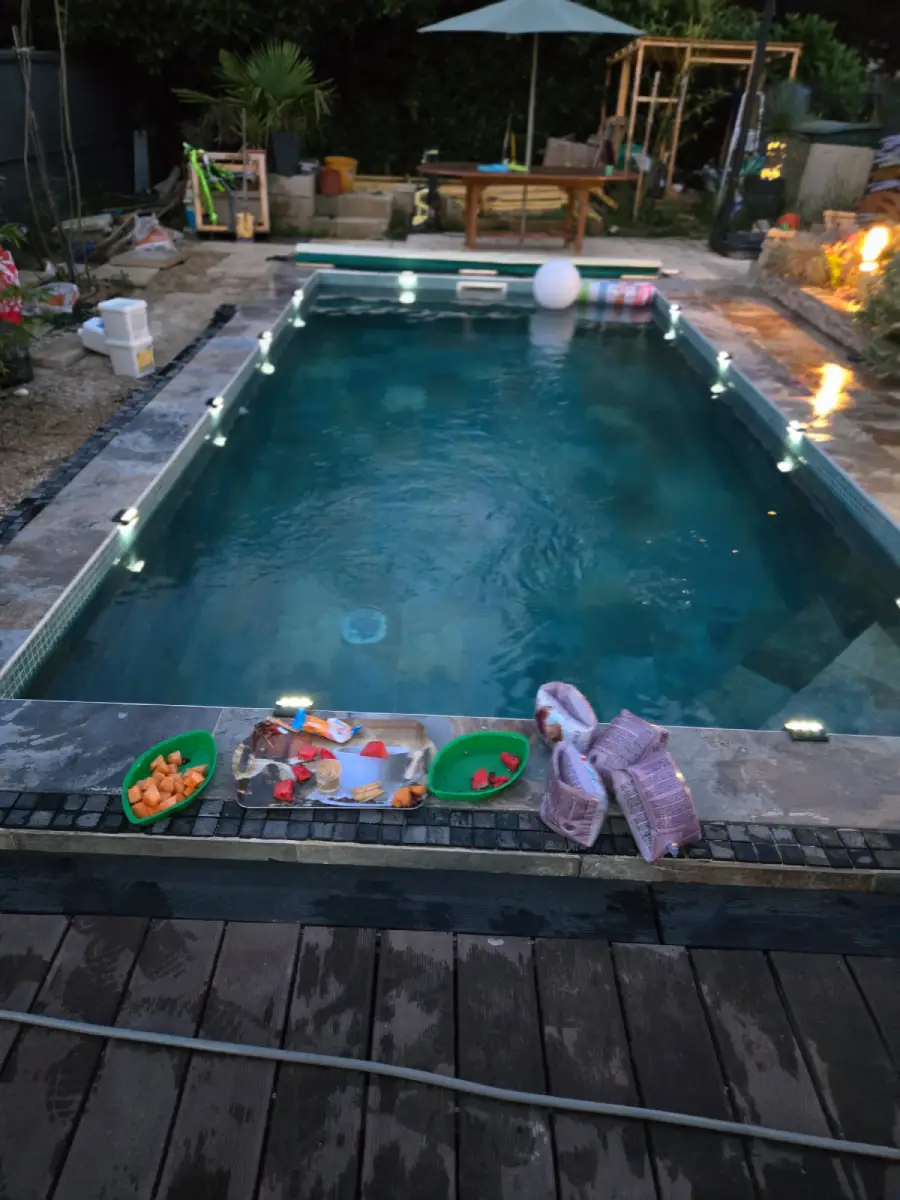 Piscine éclairée avec collations au bord